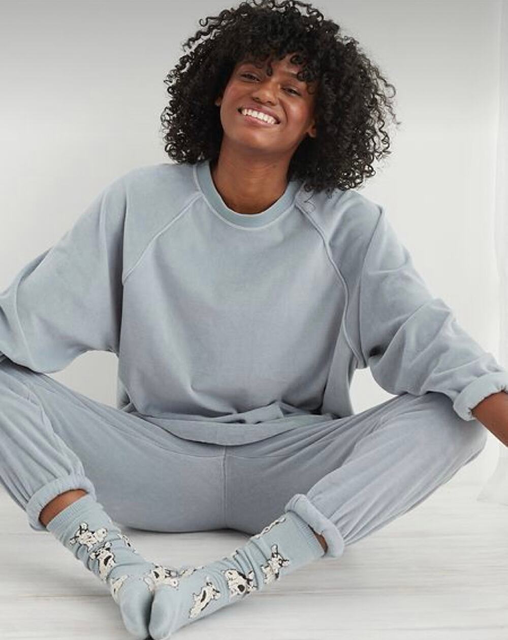 Aerie Velour Joggers Sweatshirt Set Blue Grey Size Small